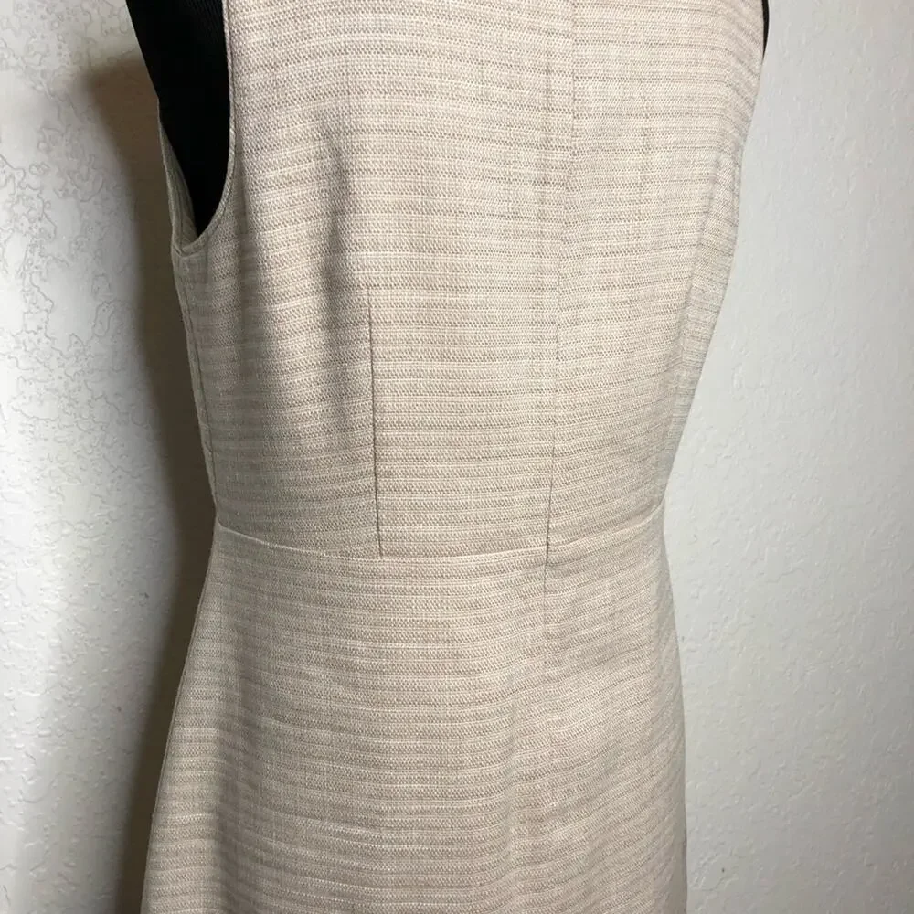 WHBM tan cream fringe trim linen blend sleeveless sheath dress size 8